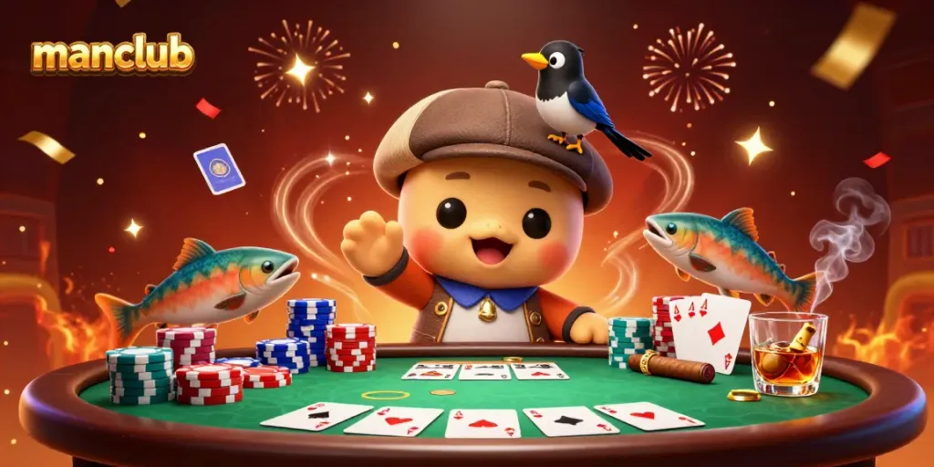 Join the excitement at Manclub with a playful Nessie and friends at a dynamic poker table.