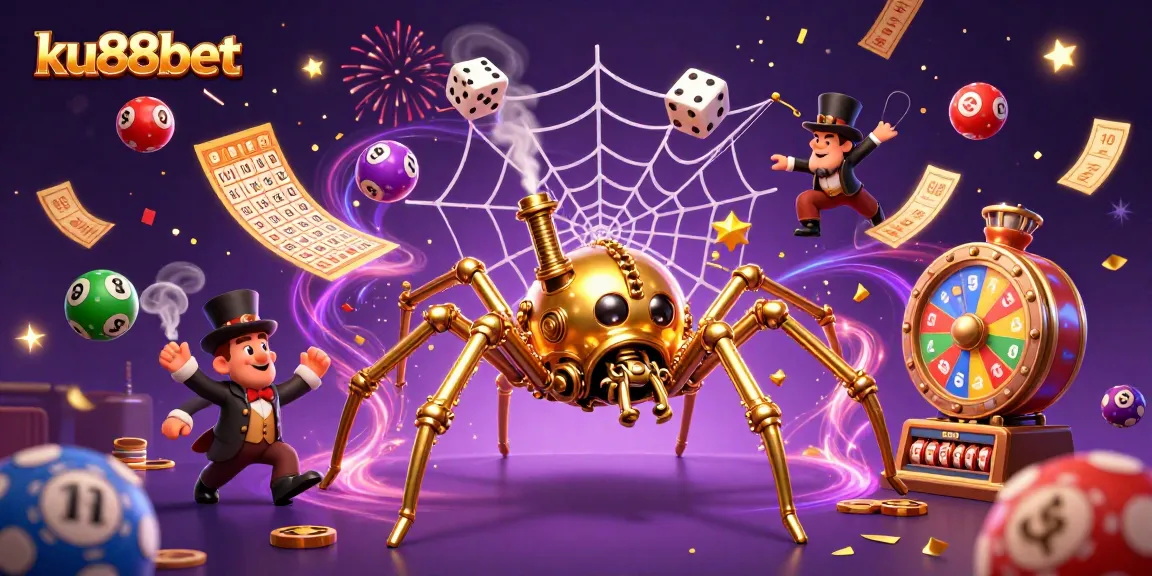 Catch luck with ku88bet as a steampunk spider builds a web of fortune in this lively casino scene.