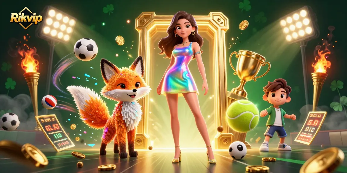 Engage in thrilling sports betting excitement with Rikvip through dynamic 3D illustration.