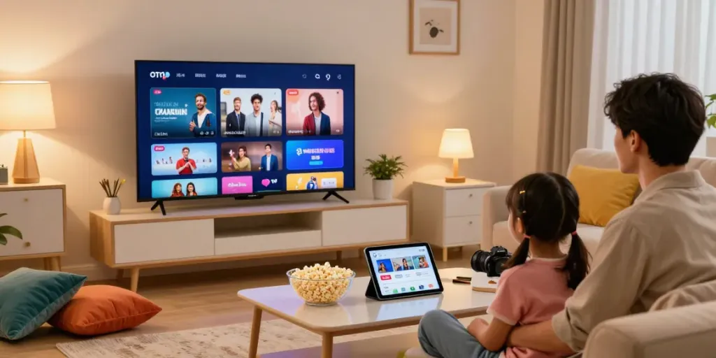 Pikashow new application apk user streaming family-friendly content in a cozy living room.