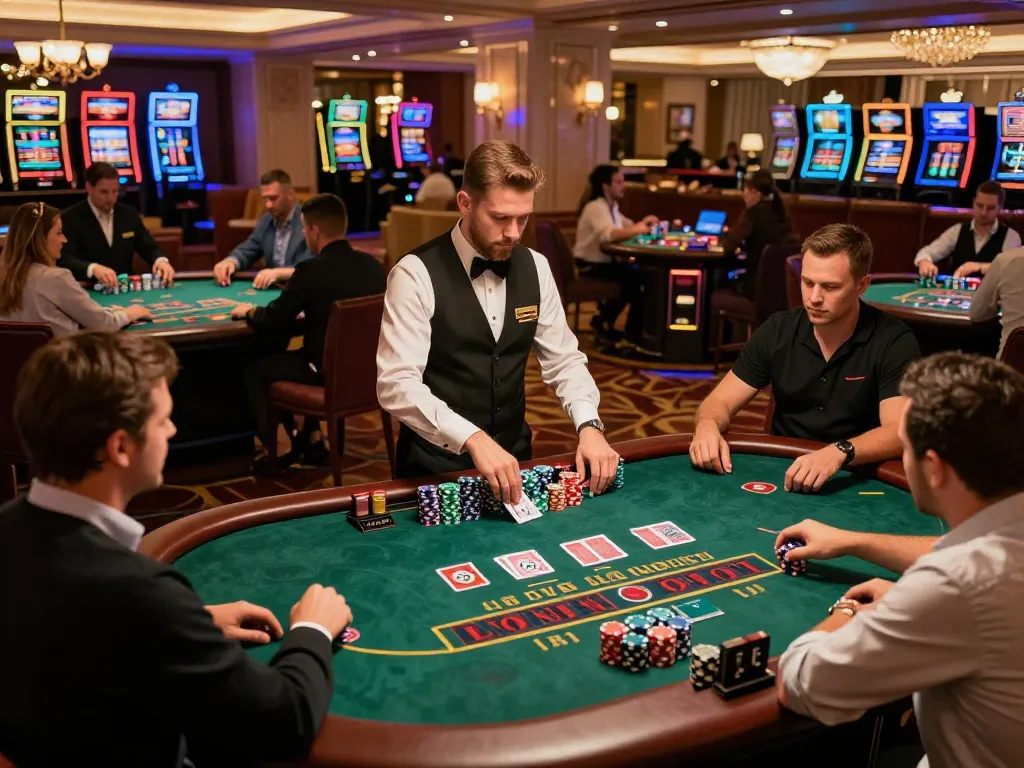 Players enjoying dynamic blackjack gameplay at XX88, showcasing excitement and strategy in a luxurious casino environment
