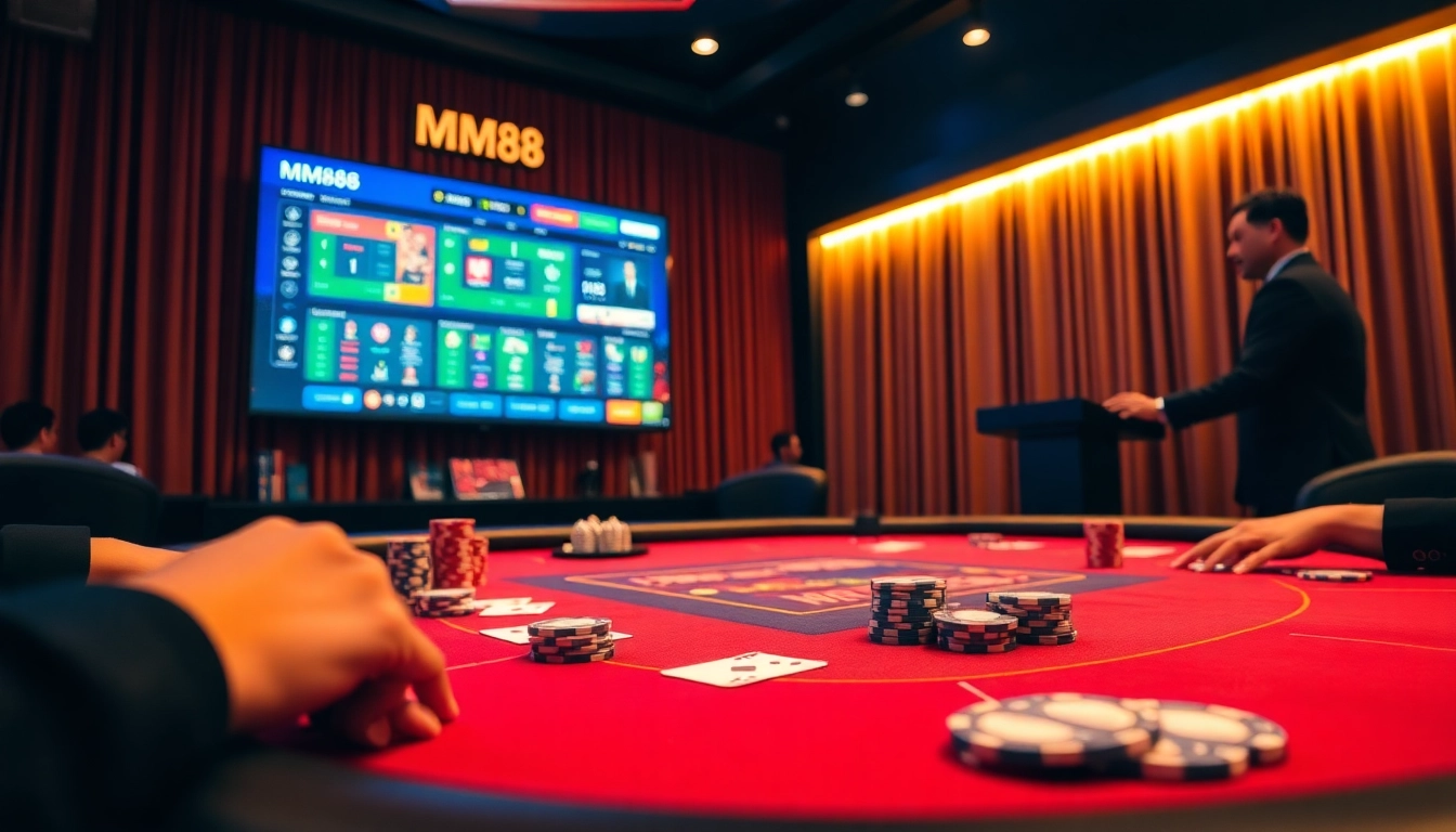 Players enjoying an exciting poker game at MM88 casino, experiencing high-stakes thrills.