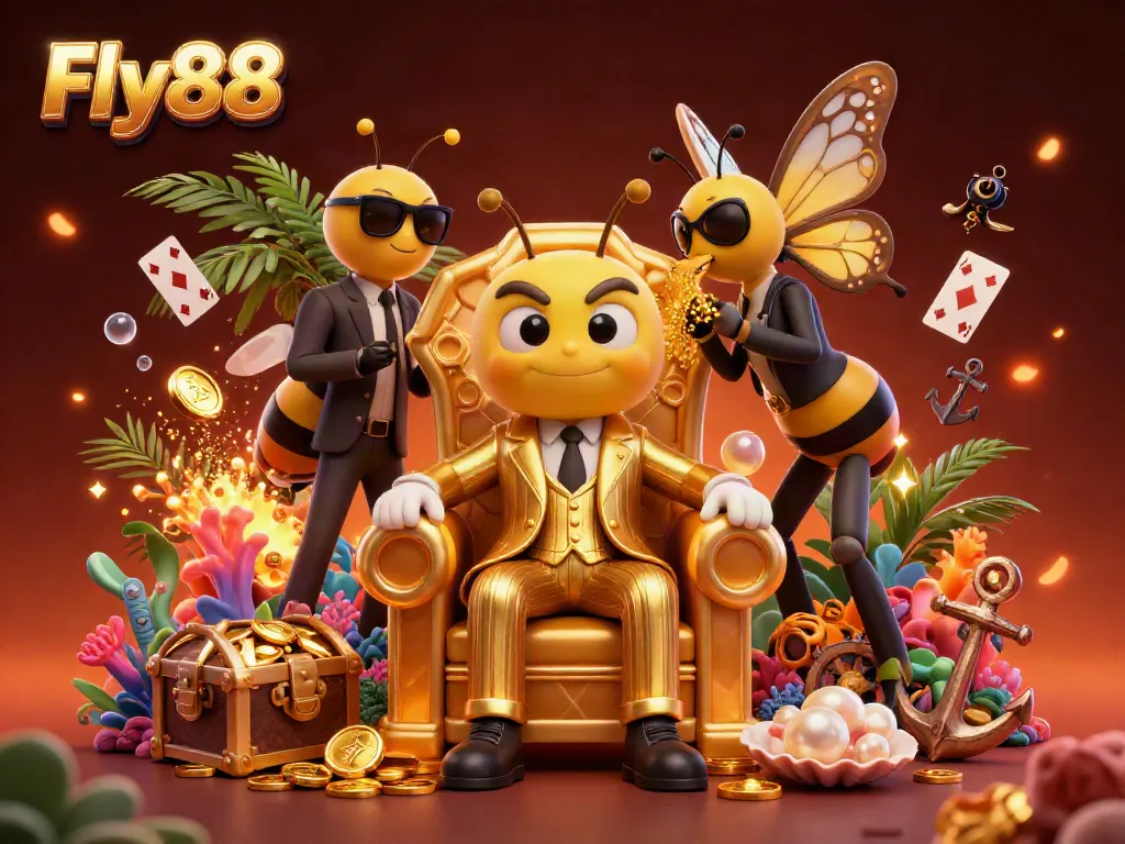 Experience thrilling moments at Fly88 with this vibrant 3D casino scene featuring unique characters and rich game elements.