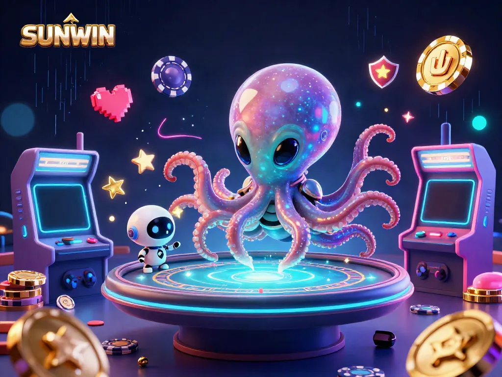 Experience thrilling gameplay at SUNWIN with an alien octopus managing a holographic poker table.
