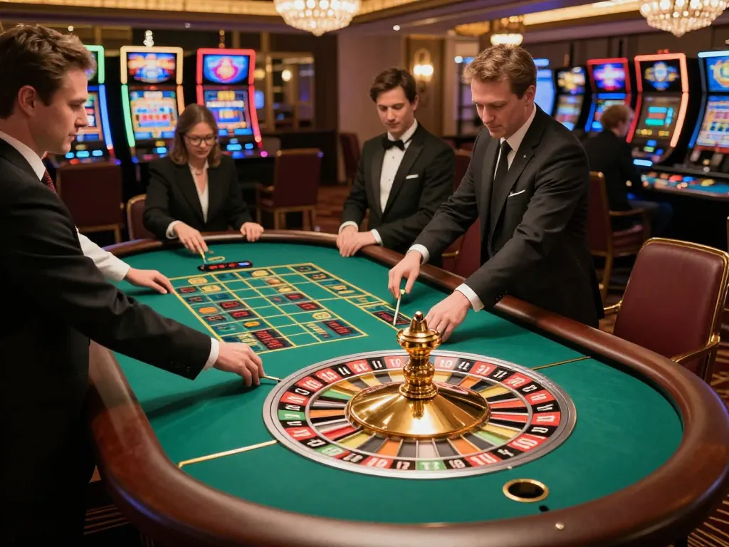 Experience strategic gameplay at Website Lucky88 with players engaging at the roulette table.