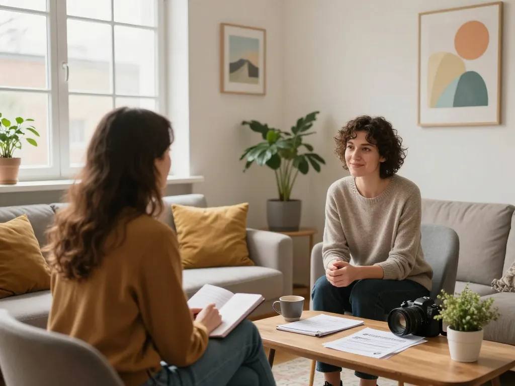 Betrokken therapiesessie bij Emendare GGZ die cliëntgerichte geestelijke gezondheidszorg demonstreert in een gastvrije omgeving