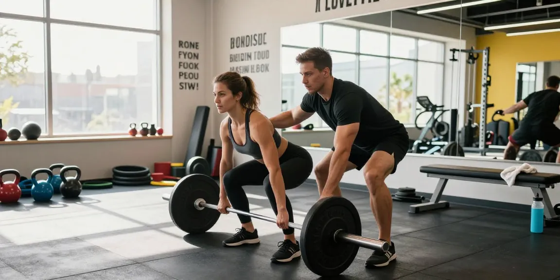 Persoonlijke training Zwolle: vrouw traint met Stijn in privé-gym, barbell deadlift met perfecte techniek.
