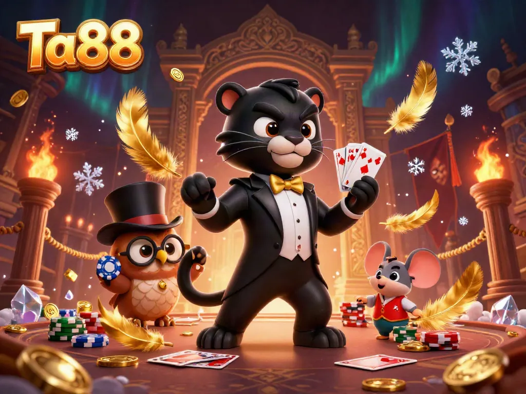 Engage in strategic gameplay at Ta88, featuring elite gaming characters in a vibrant casino environment.