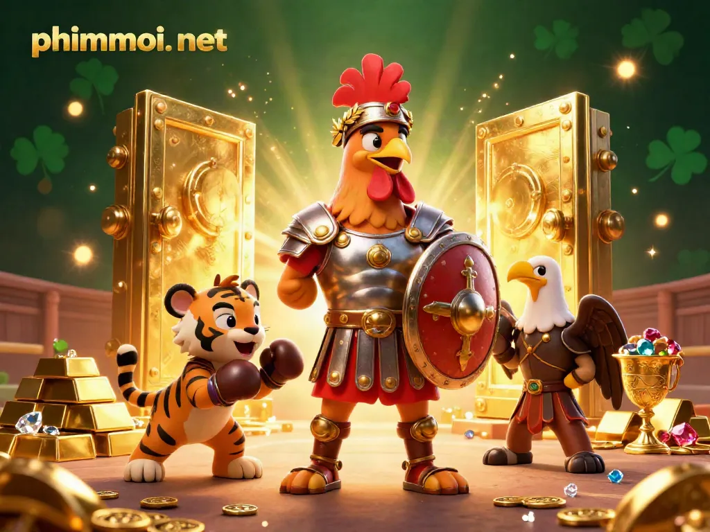 Engage in thrilling plays at phimmoi. net with captivating 3D casino game characters amid rich treasure elements.