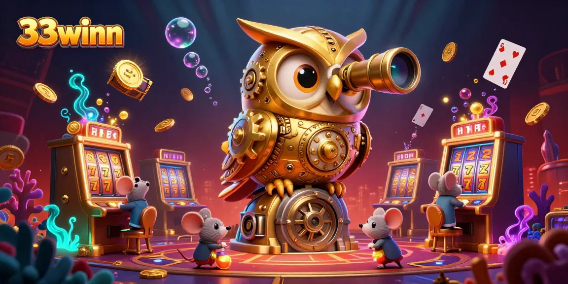 Experience the excitement of 33winn with a colorful casino scene featuring interactive elements like slot machines and gold coins.