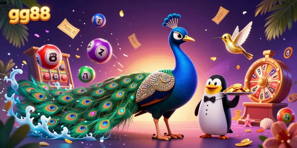 Engage in the world of gg88 with colorful lottery balls, vibrant gifts, and dynamic characters in a 3D casino.