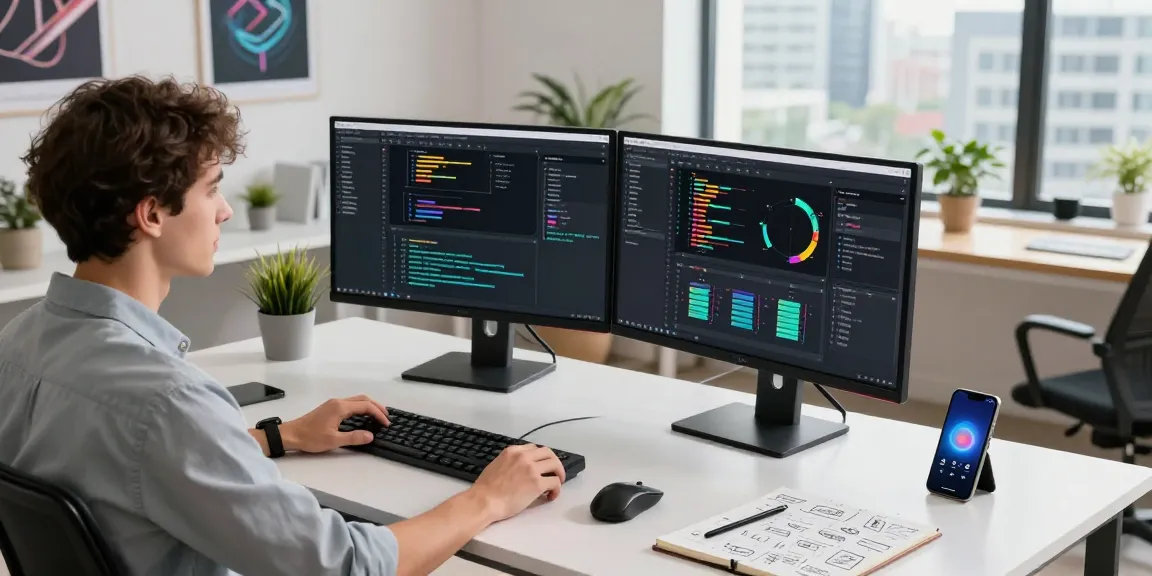 Focused workspace showcasing a developer's desk with coding screens, highlighting WPS Official Website's tech environment.