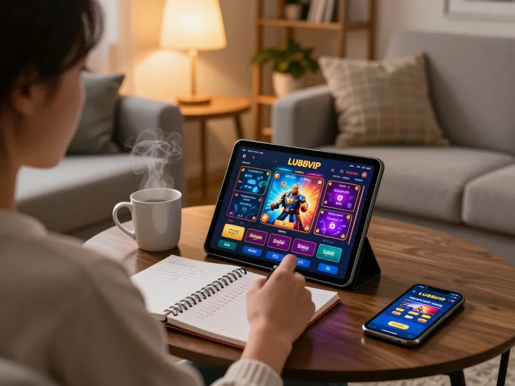 Engaged user playing on LU88VIP online casino, showcasing strategic gameplay in a cozy home setting.