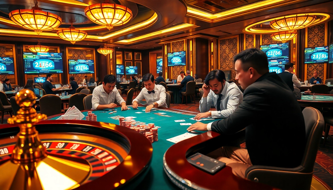 Engaged players at a LEO88 poker table with vibrant chips and modern betting tech.