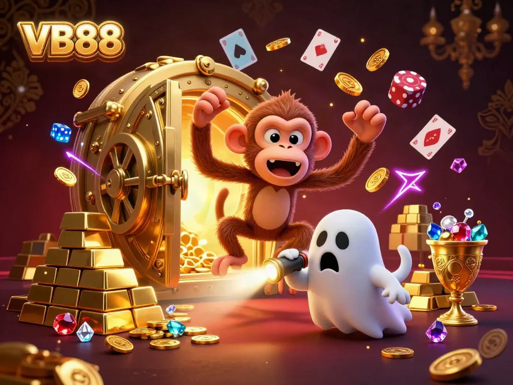 Experience VB88 in a thrilling ghostly casino adventure with gold coins and treasures.