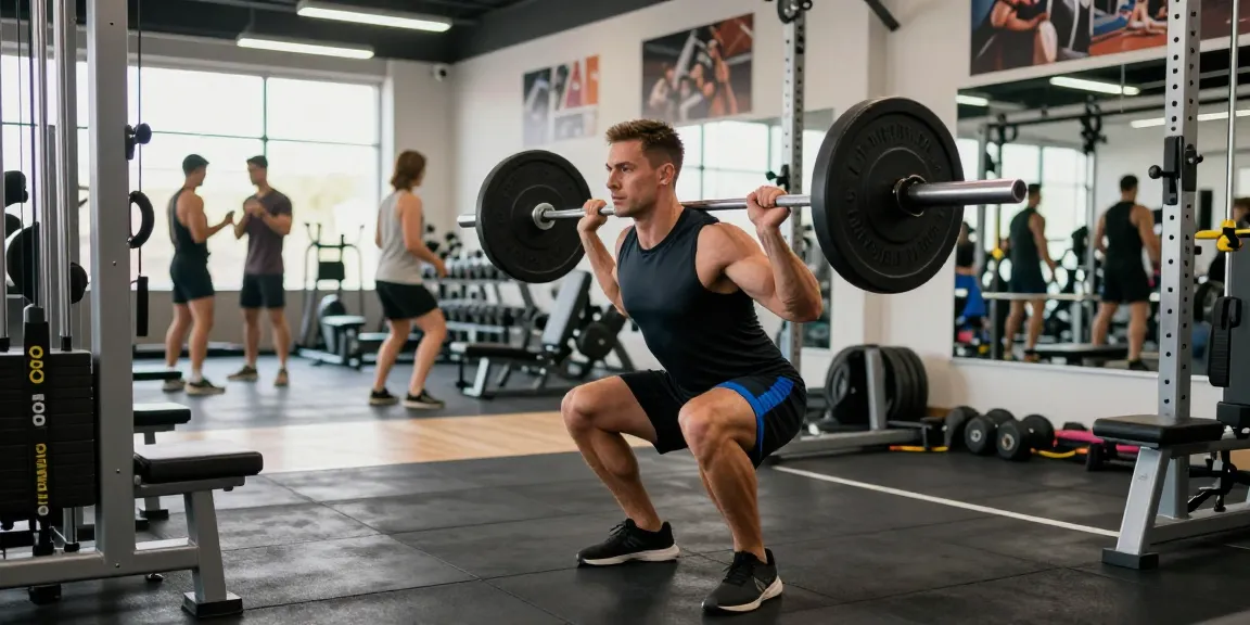 Fitness enthusiast performing barbell squat showcasing Prime Pharma Steroiden benefits in modern gym.