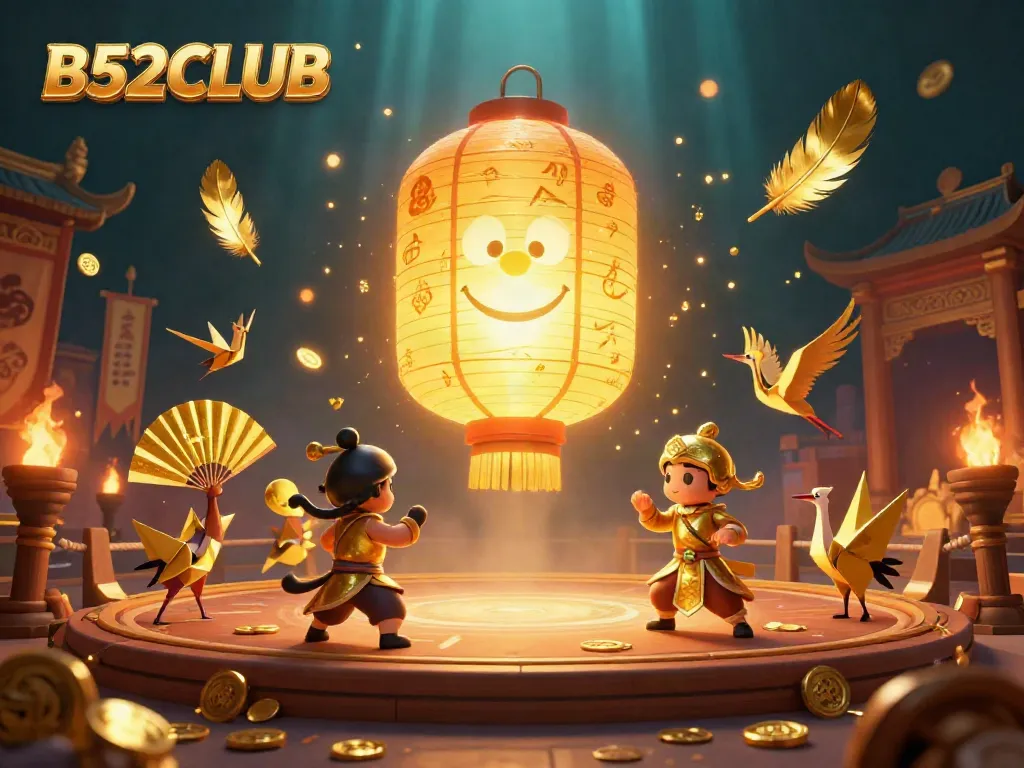 Engage in thrilling casino action at B52CLUB with vibrant characters and lucky symbols.