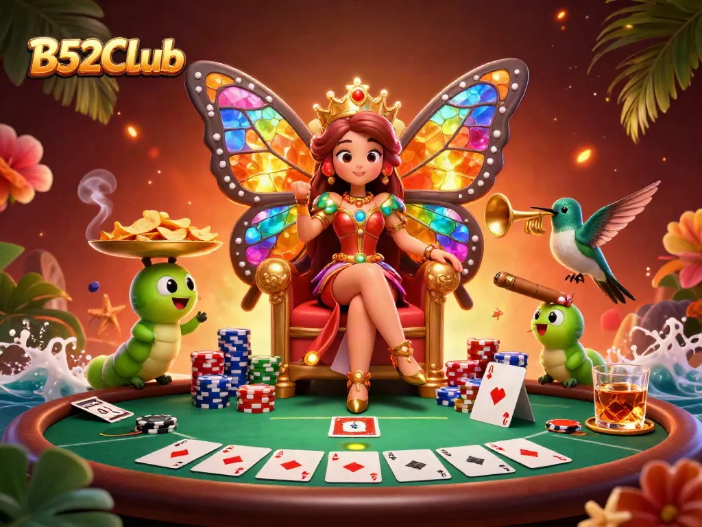 Engage with B52CLub's vibrant casino experience through a stunning digital illustration.