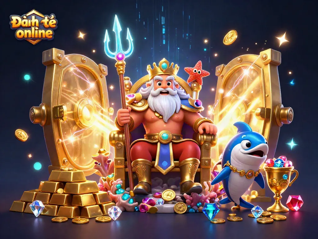 Engage in Đánh đề online with vibrant 3D characters and dynamic casino elements, showcasing winning treasures.