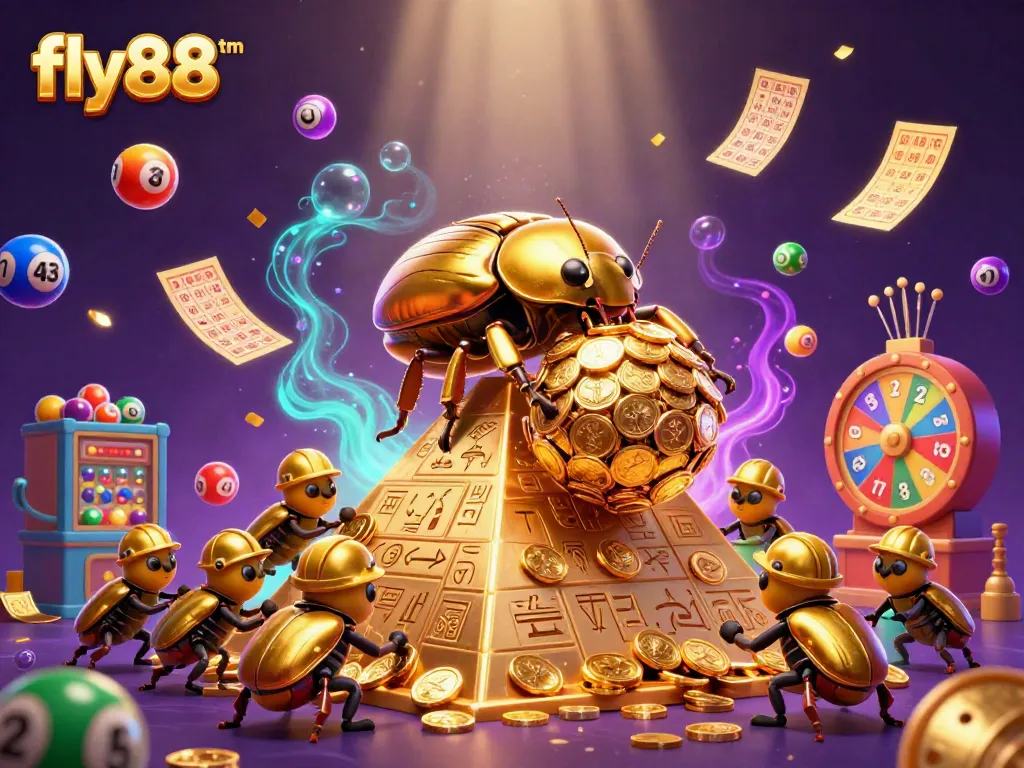 Experience endless excitement with fly88tm's dynamic lottery game illustration featuring vibrant elements.