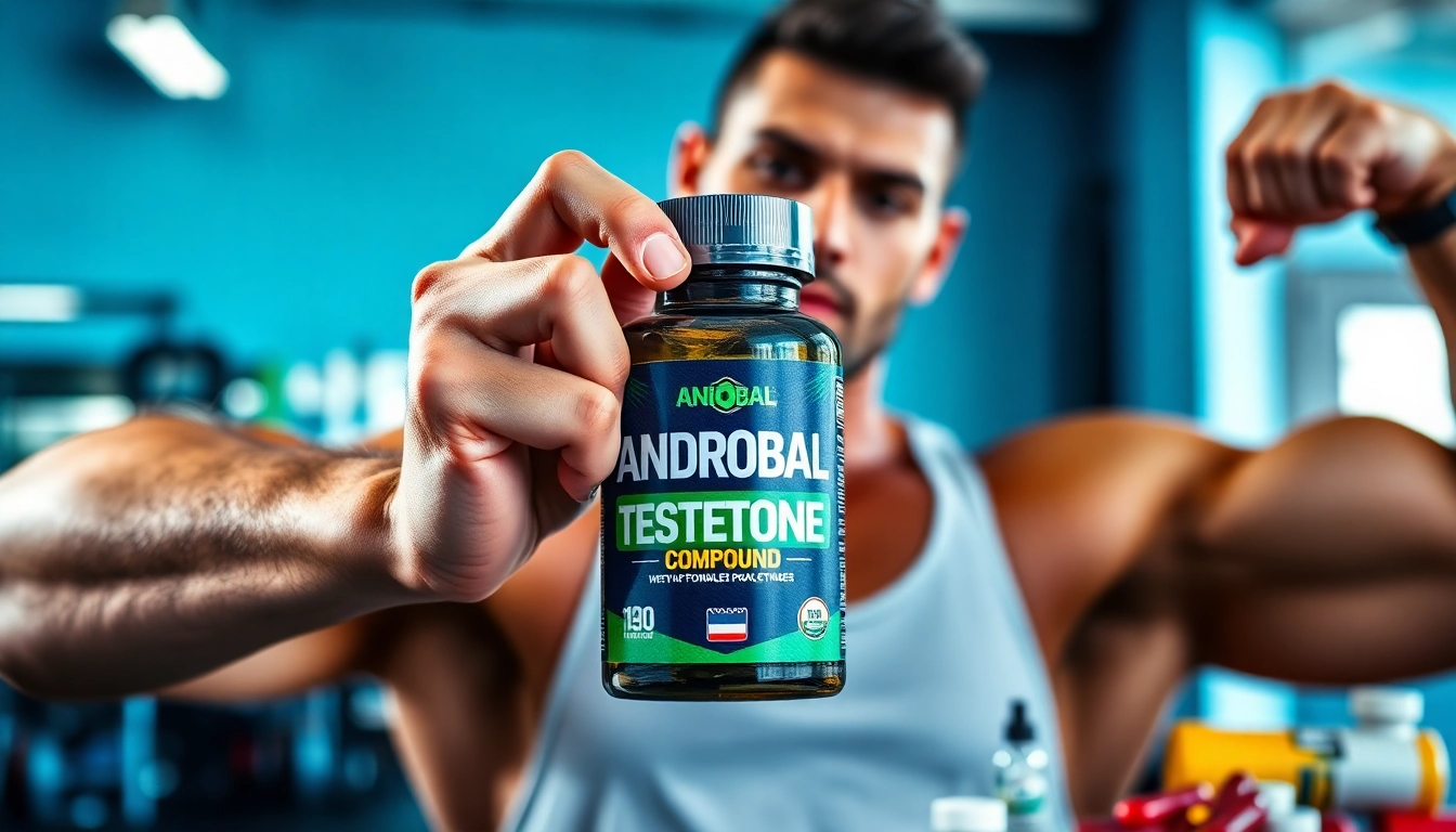 Androbal Testosterone Compound showcased by a fitness model demonstrating strength.
