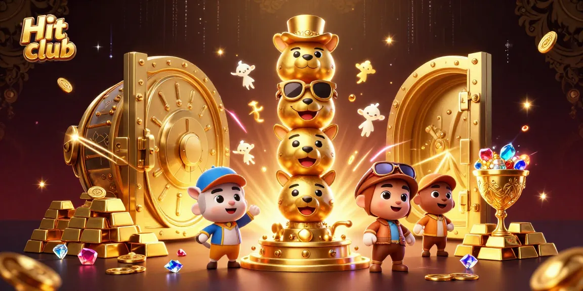Experience the thrilling world of Hit club with a vibrant casino illustration packed with shimmering treasures and animated elements.