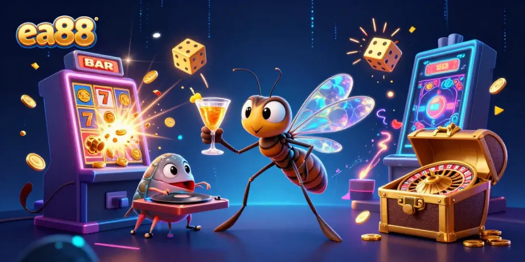 Engage in thrilling gameplay action with ea88's vibrant casino scene featuring dynamic characters and casino elements.