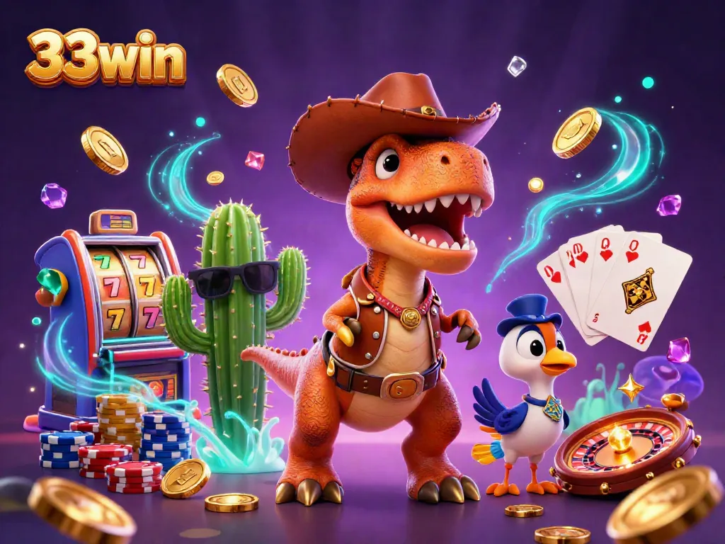 Experience the excitement of winning on 33win with vibrant casino games and playful characters.