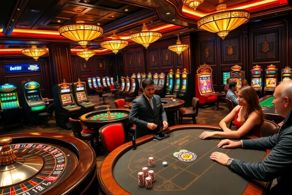 Experience thrilling gameplay at bet88's luxurious casino with vibrant tables and exciting betting opportunities.