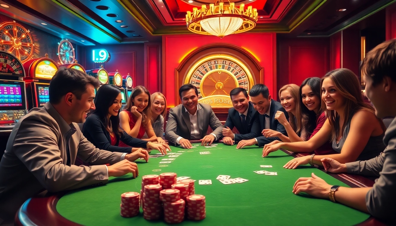 Place your bets at i9bet amid an exquisite casino atmosphere with vibrant gaming tables.