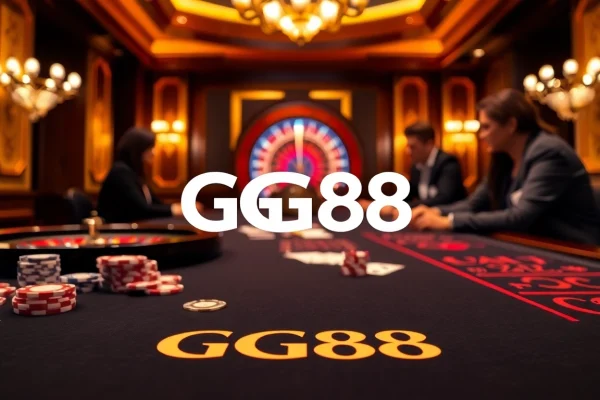 Experience thrilling gameplay at GG88 with vibrant poker chips and a roulette wheel.
