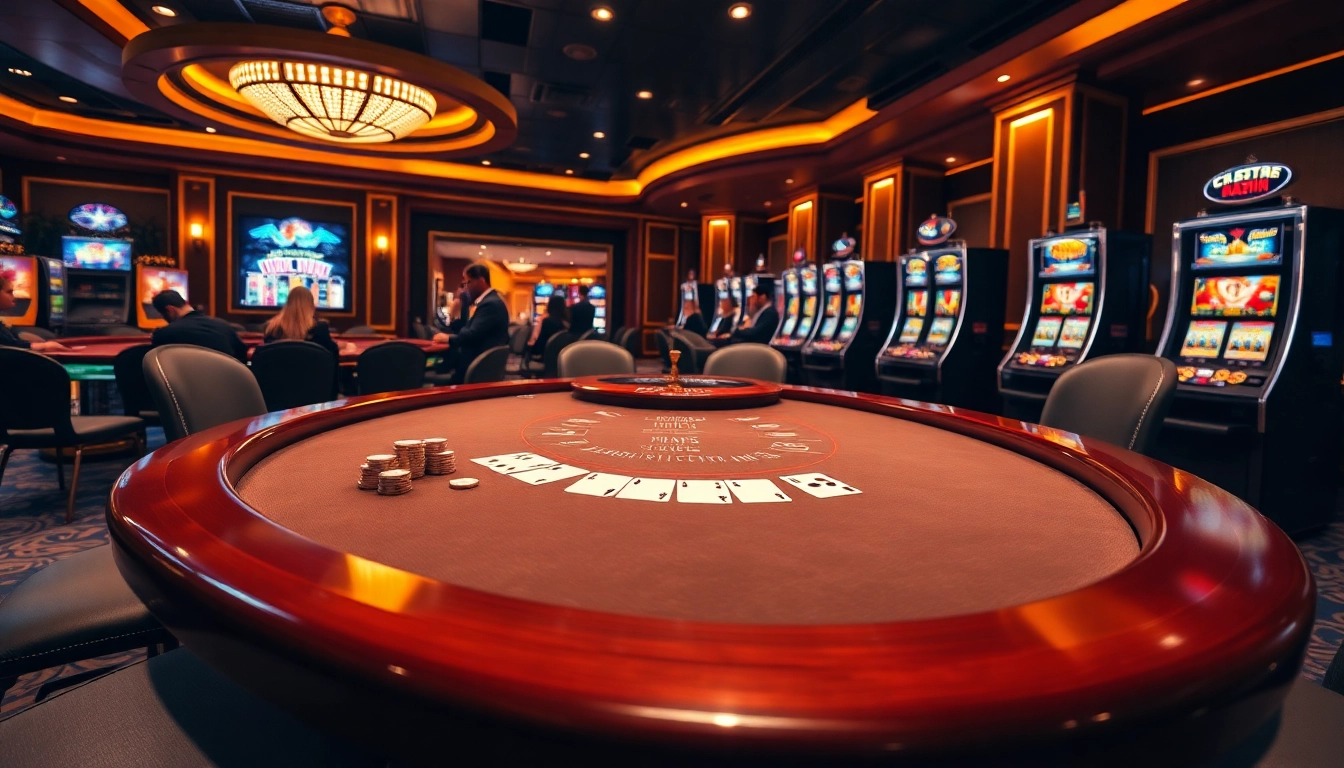 Celebrating a lucky win at a glamorous casino with blackjack tables and slot machines.