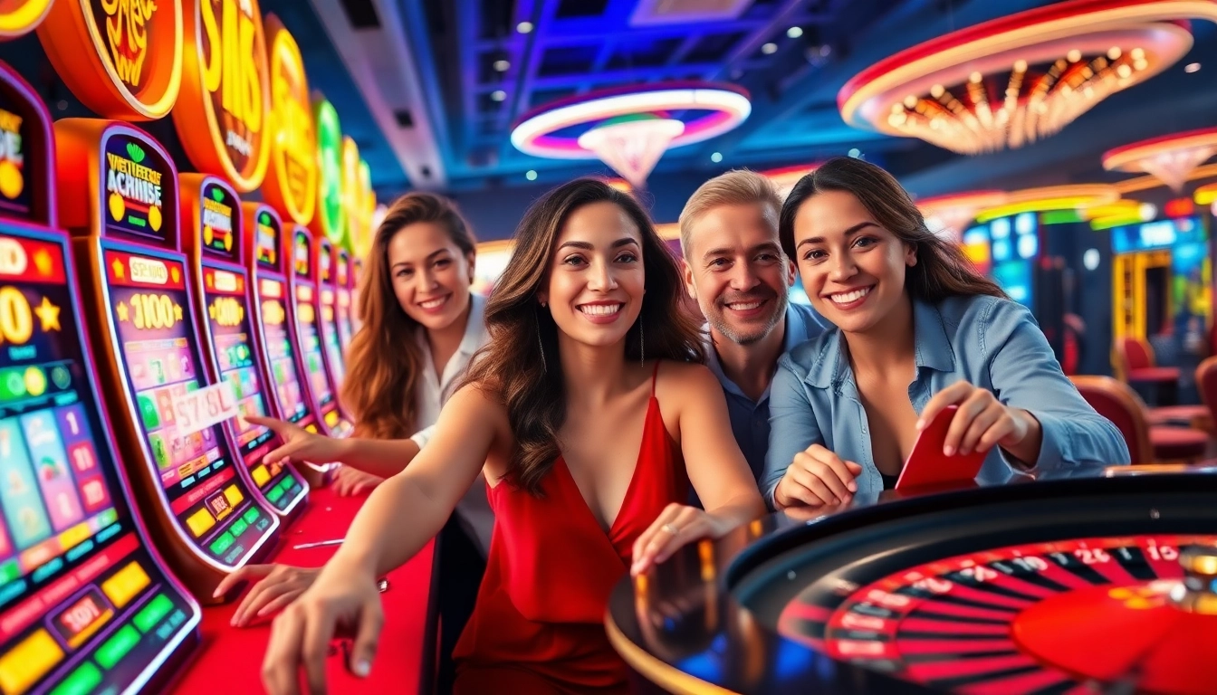 Exciting gaming experience at 58ee, featuring vibrant slot machines and engaged players.