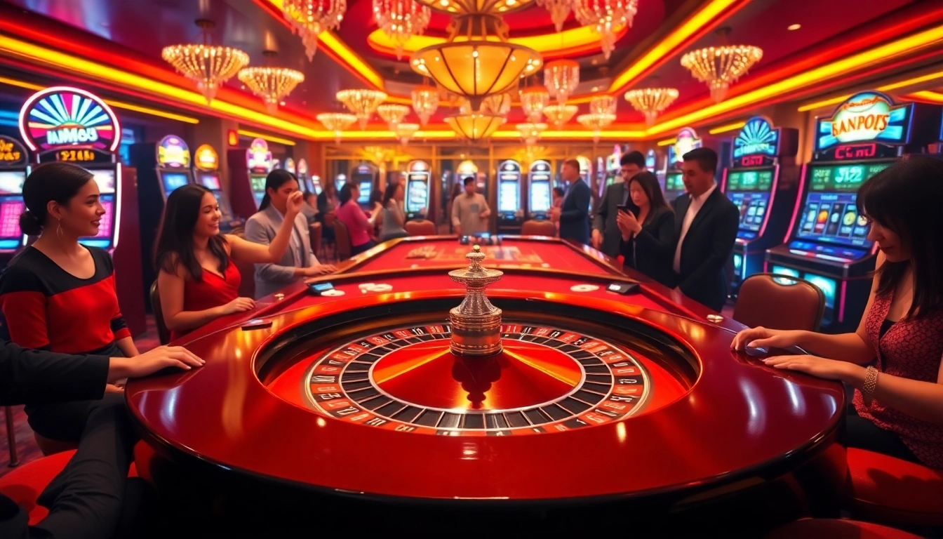 Captivating MM88 casino scene showcasing a lively roulette table and enthusiastic players.