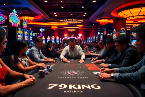 Players engaging in thrilling card games at 79KING casino, showcasing excitement and luxury.