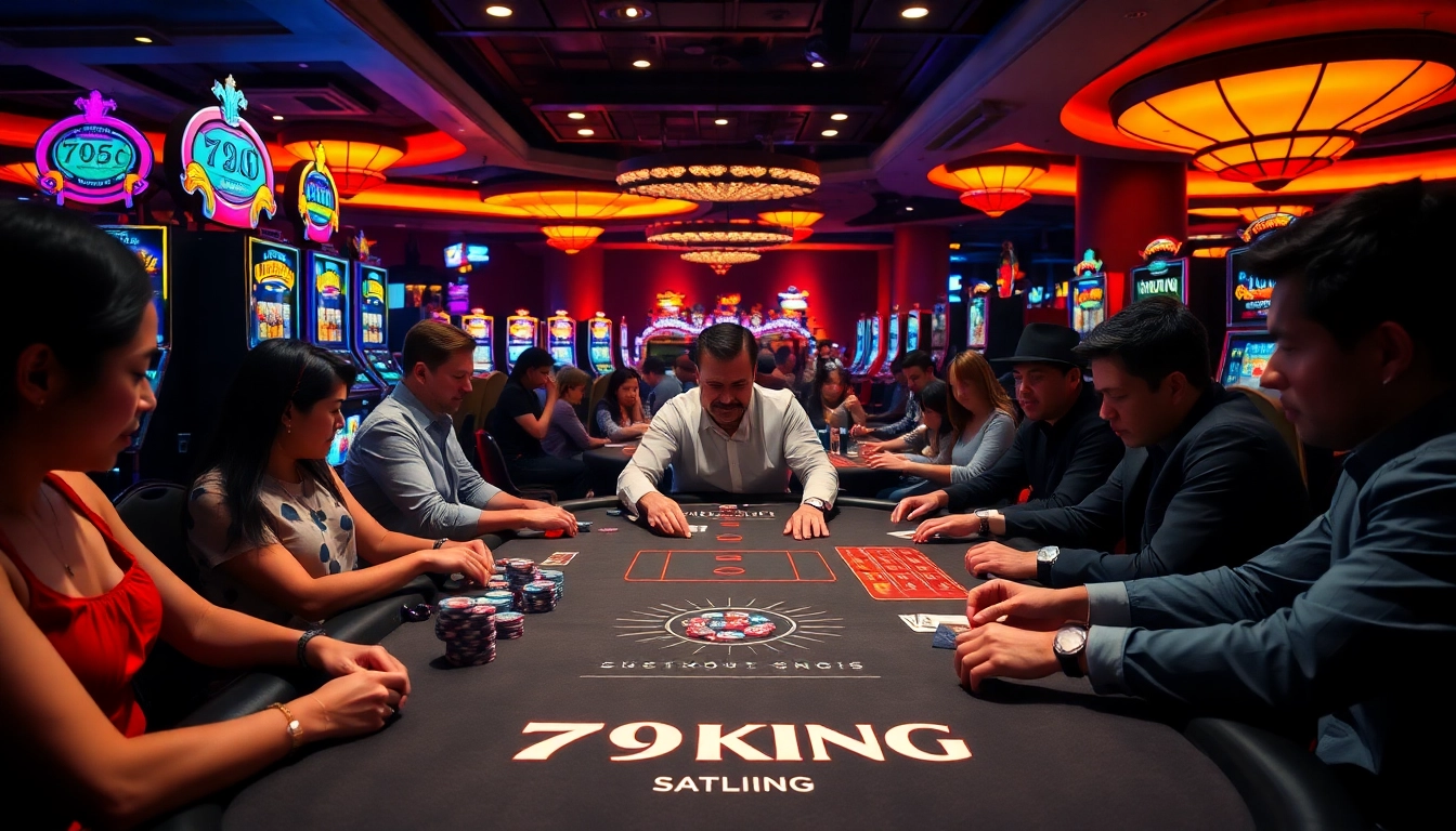 Players engaging in thrilling card games at 79KING casino, showcasing excitement and luxury.
