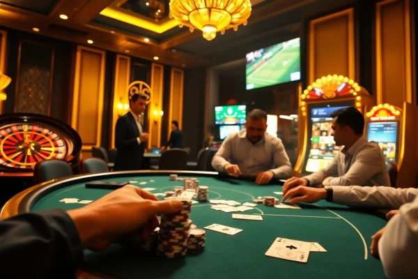 Bong da lu88 betting excitement captured at a luxurious casino table with cards and chips.