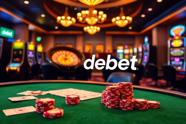 Engaging gamblers with the debet platform featuring poker tables and vibrant slot machines.
