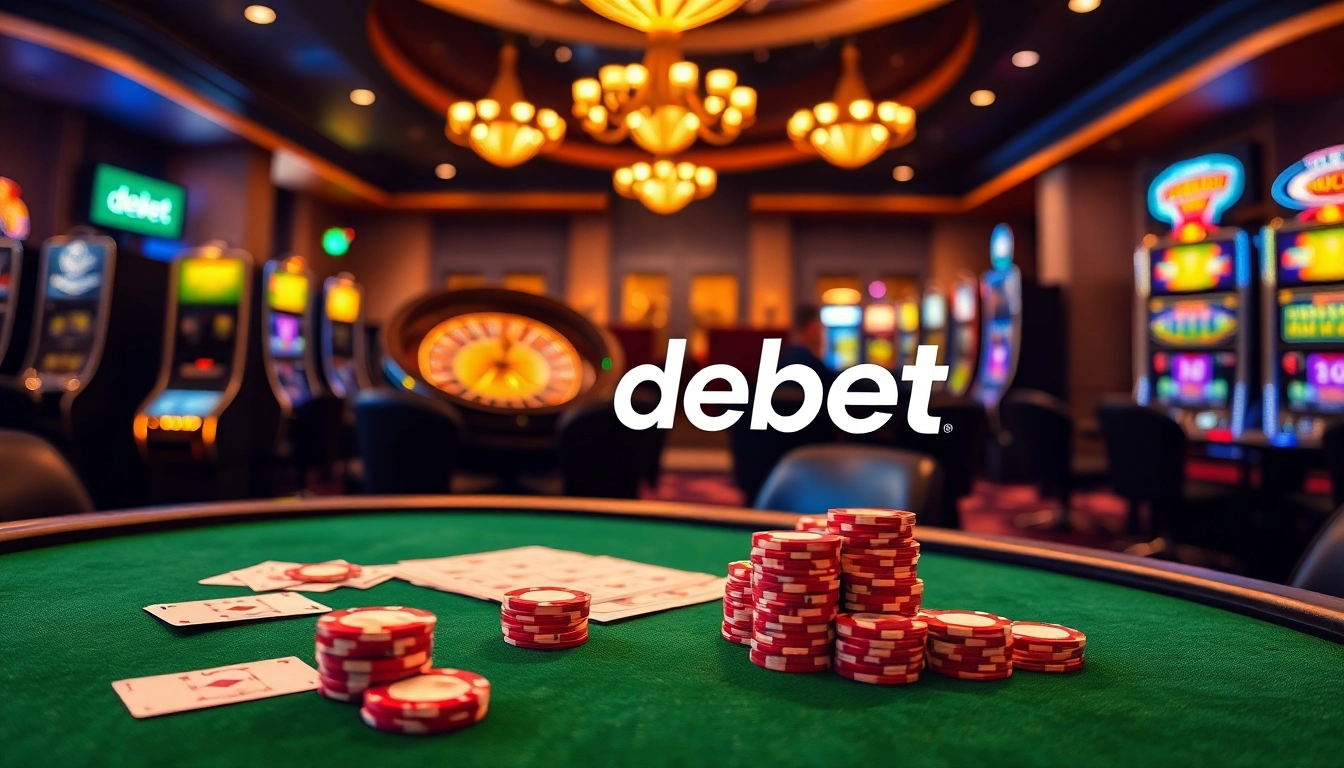 Engaging gamblers with the debet platform featuring poker tables and vibrant slot machines.