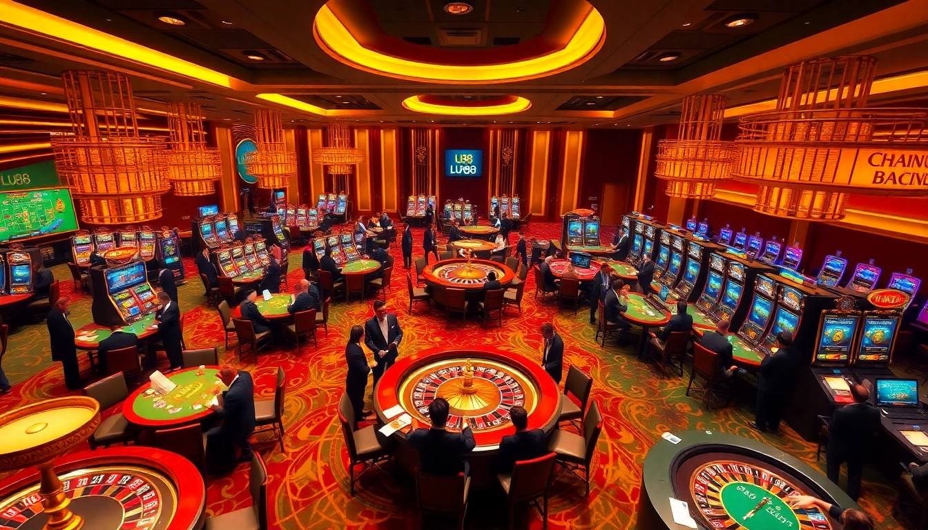 Players experiencing the thrill of gambling at Lu88 casino, showcasing luxury and excitement.