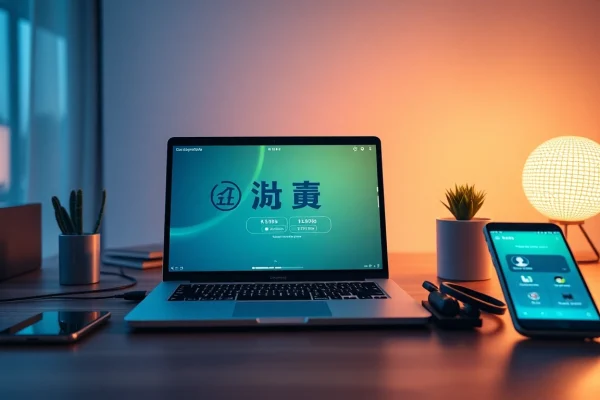 快连官网 展示一个创新的数字化工作空间，配备用于无缝连接的先进技术元素。