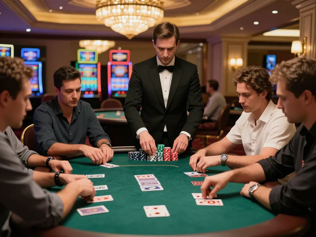 CM88 players strategizing at a luxury poker table in upscale casino setting.