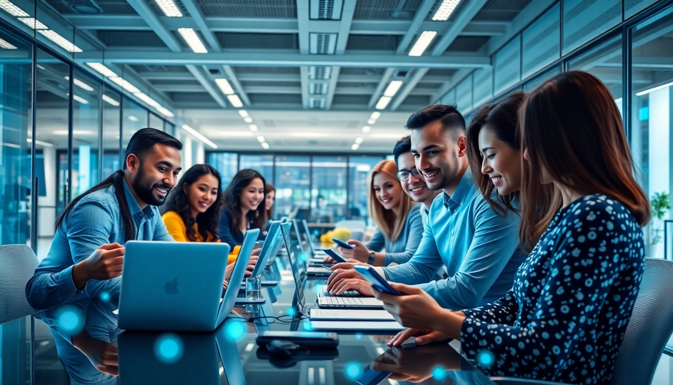 快连官网 展示一个专业办公室，人员通过科技互联，象征创新与协作。