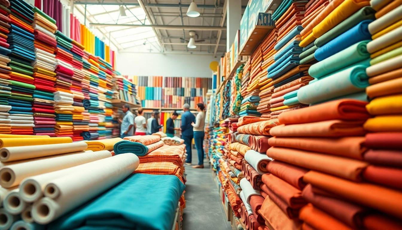 Katoen stof kopen in een kleurrijke stoffenwinkel met diverse patronen.