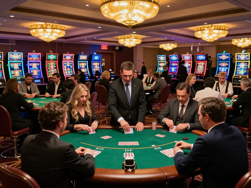 Players engaging in strategic gameplay at a luxurious casino poker table, showcasing kk44's vibrant atmosphere