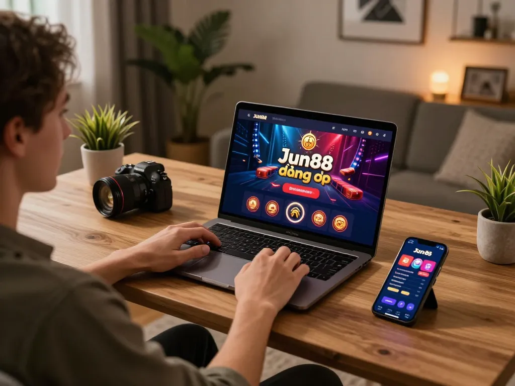 Experience the thrill of online gaming with Jun88 đăng nhập on a stylish laptop for immersive betting.