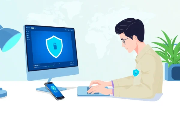 现代工作场景中的智能手机上显示的快连下载应用界面。