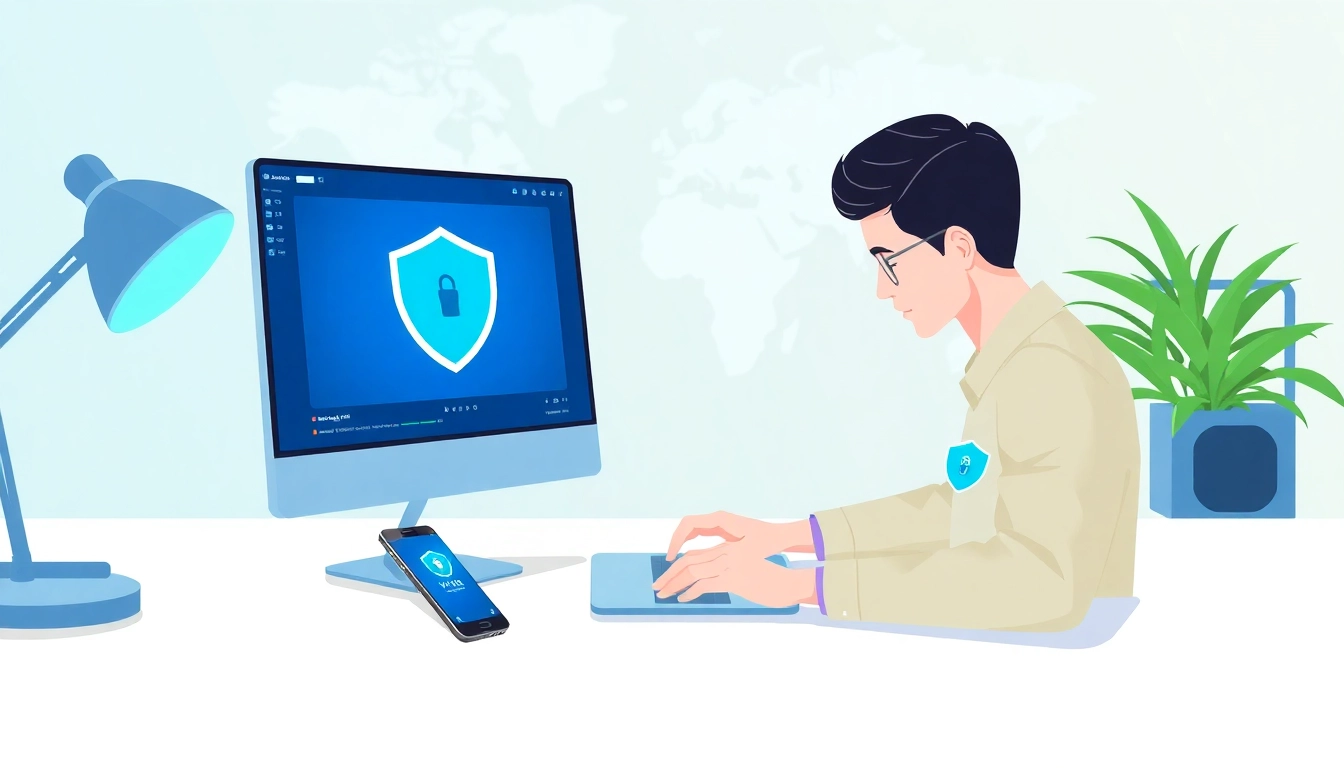 现代工作场景中的智能手机上显示的快连下载应用界面。