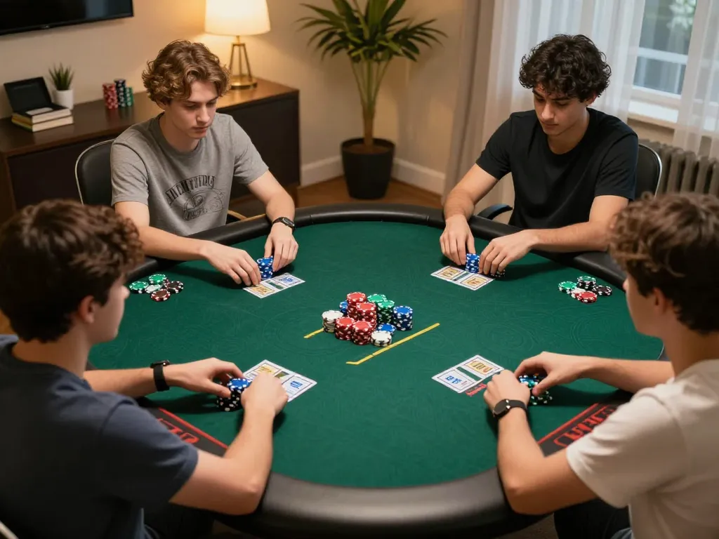 Fabet88 online poker players engaged in dynamic gameplay with colorful chips and inviting workspace
