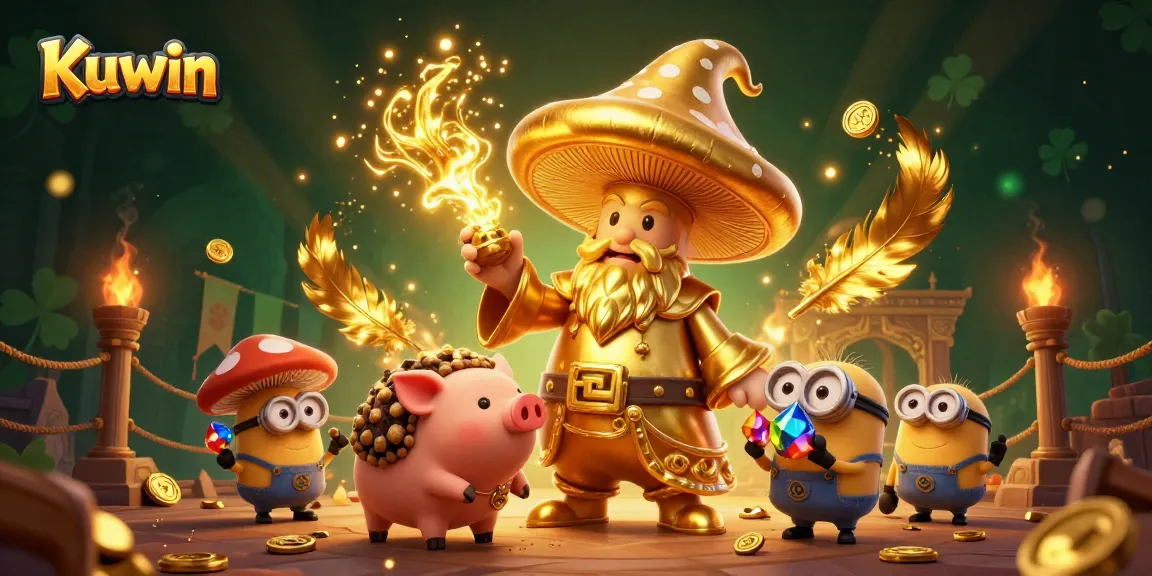 Kuwin offers rich gaming experiences with golden wizard magic and treasure hunting in a dynamic casino scene.